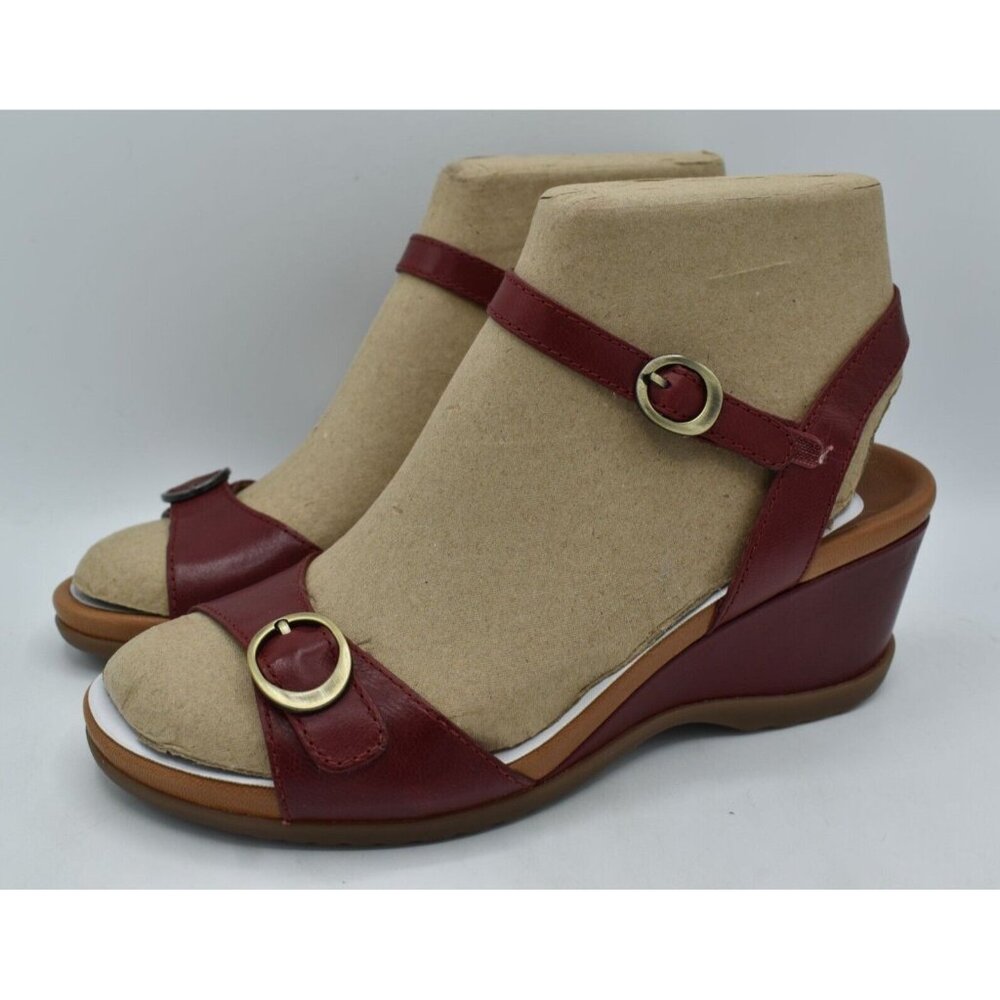 Dansko Womens EU 40 US 9.5-10 Arielle Red‎ Glazed Leather Wedge Open Toe Sandals